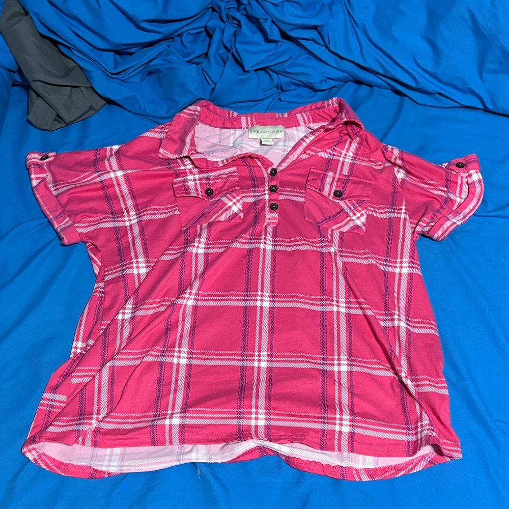 Women's Pink Plaid Button Down Shirt
